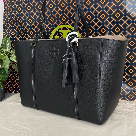 New✨ authentic tory burch thea large tote bag in black - Picture 3 of 16